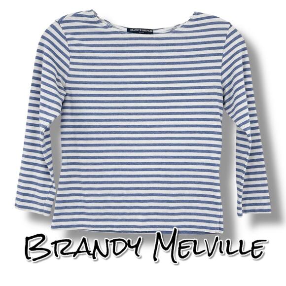 Brandy Melville Quarter Sleeve Striped Top Blouse Nautical Cropped Womens Sz OS - Picture 1 of 11